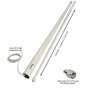 RA305 - SHIPPING SAVER 2,4M (8') 2 SECTIONS VHF ANTENNA WITH INTEGRATED COAX CABLE